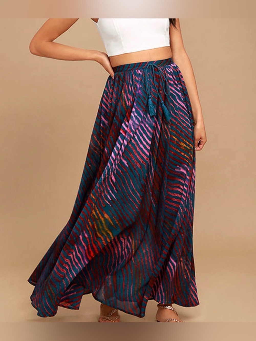 Free People Teal, Pink & Orange Printed Maxi Skirt